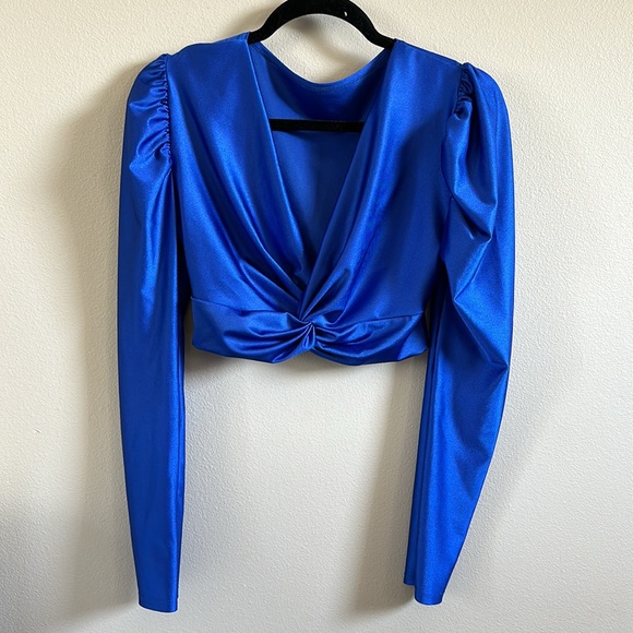 Tops - Boutique Royal Blue Satan Cropped Top